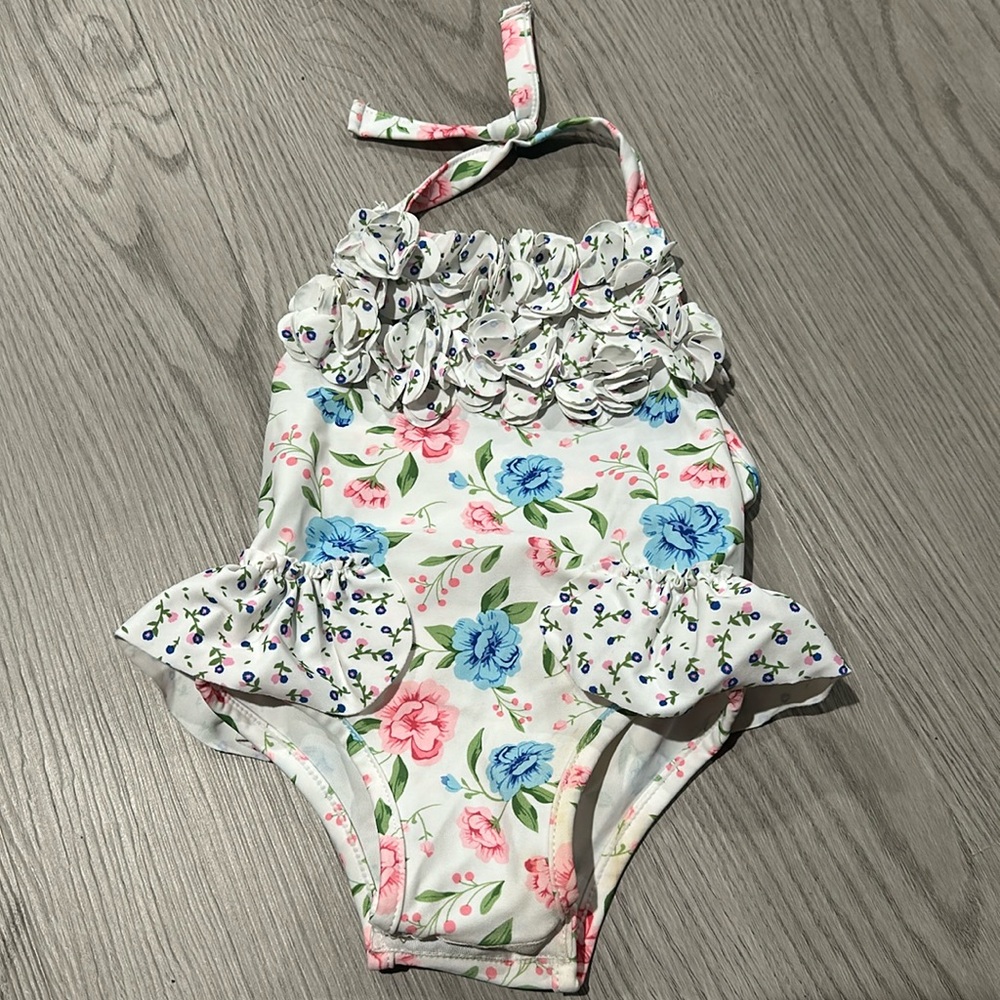 Mudpie baby 3-6 month one piece floral‎ halter bathing suit